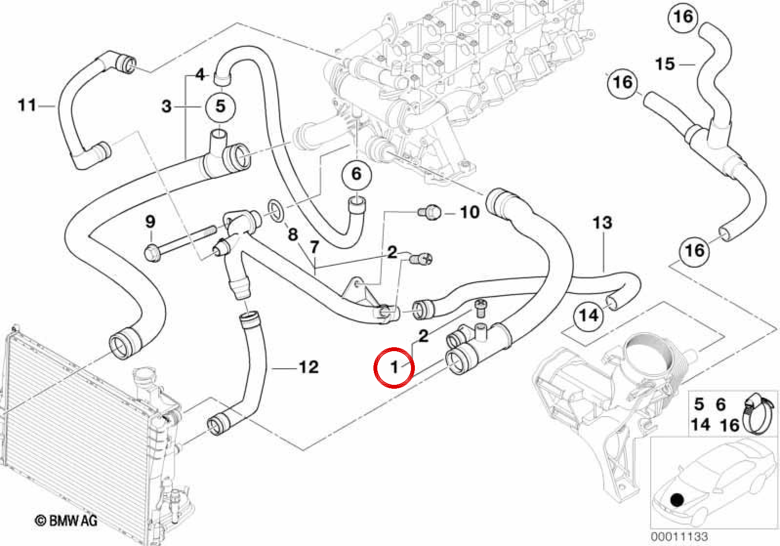 OEM Wasserschlauch Schlauch 11532247307 für BMW 3er E46 318d, 320d. Original BMW.