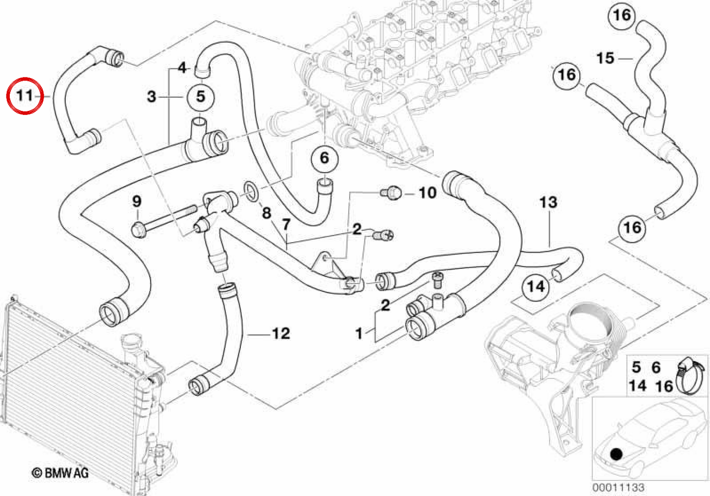 OEM Water Flexible Tube 1153247725 pour BMW 3 E46 320D Series, 5 E39 520D Series ... et plus. BMW d'origine.