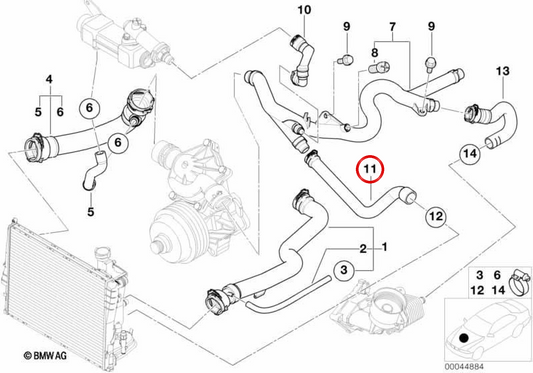 Manguera del radiador OEM 11532247820 para BMW E39. Original BMW.