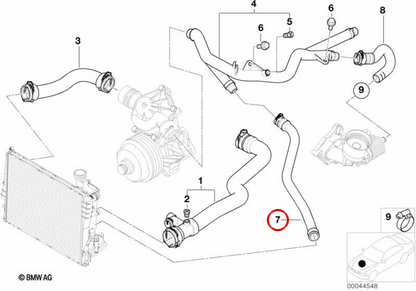 Water hose OEM 11532247852 for BMW 3 Series E46 330d (1999-2003). Genuine BMW.