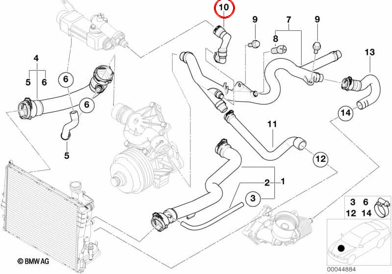 Tubo flessibile dell'acqua OEM 11532249314 per BMW Serie 3 E46, Serie 5 E39, Serie 7 E38. BMW originale.