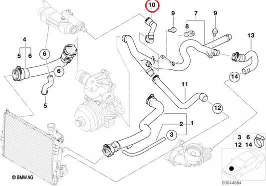 Tuyau flexible d'eau OEM 11532249314 pour BMW série 3 E46, série 5 E39, série 7 E38. Véritable BMW.
