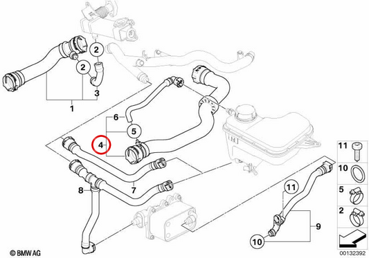 Manguera de refrigerante OEM 11533401058 para BMW E83. Original BMW.