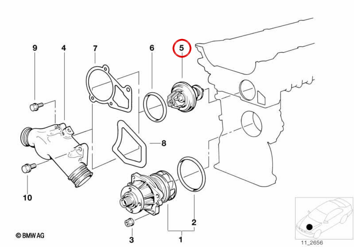 Termostato OEM 11537511580 per BMW E30, E36, E34, Z3. BMW originale.