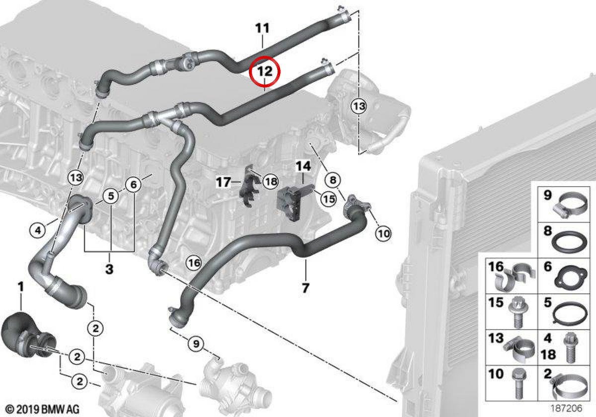 Tuyau d'échangeur de chaleur à moteur à l'huile 11537526941 pour BMW E81, E82, E87, E88, E90, E91, E92, E93, E60, E84, E89. BMW d'origine.