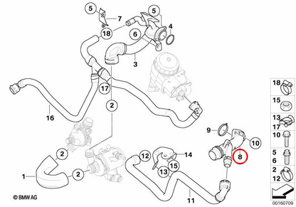 Connecteur de réfrigérant OEM 11537560130 pour BMW E81, E82, E87, E88, E46, E90, E91, E92, E93, E60, E61, E84, E83, E85. BMW d'origine.