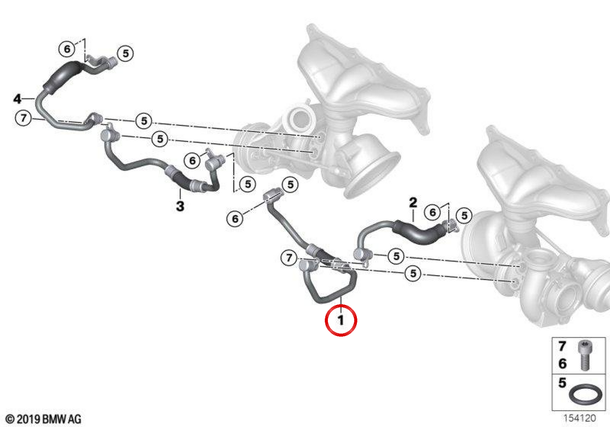 Kühlrohr für Turbokompressor OEM 11537563706 für BMW E71, E70, E60, E61, E90, E91, E92, E93. Original BMW.