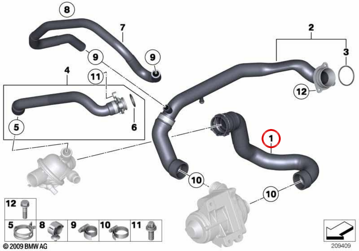 Manguera de refrigerante OEM 11537584543 para BMW E70, E71. Original BMW.