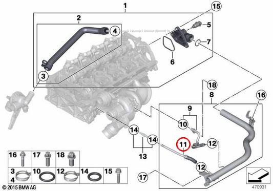 Tubo de ventilación OEM 11537600589 para BMW F20, F21, F30, F31. Original BMW.
