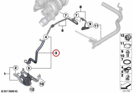 OEM return hose 11537603077 for BMW F20, F21, F30, F31. Original BMW.