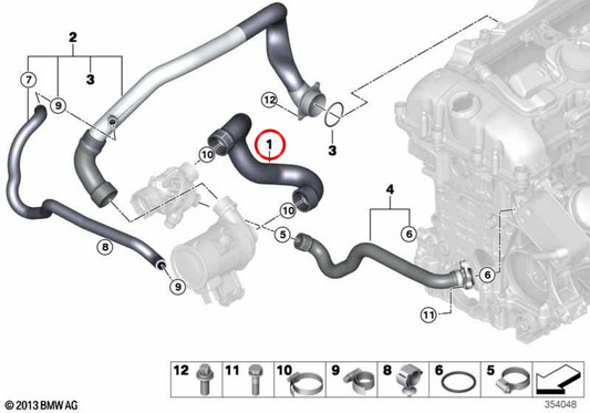 Mangueira de refrigerante OEM 11537649394 para BMW F15, F16. BMW genuíno.