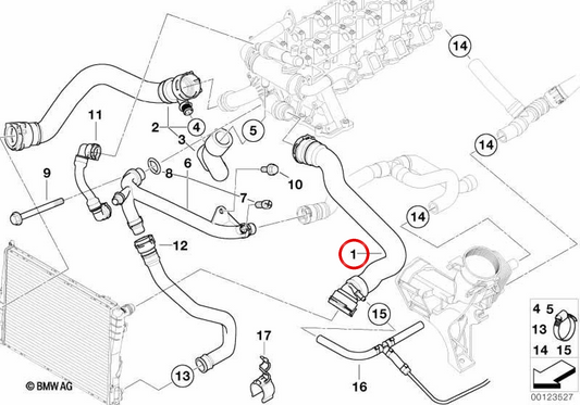 Water hose OEM 11537785147 for BMW 5 Series E39 (06/1999 - 09/2003). Genuine BMW.