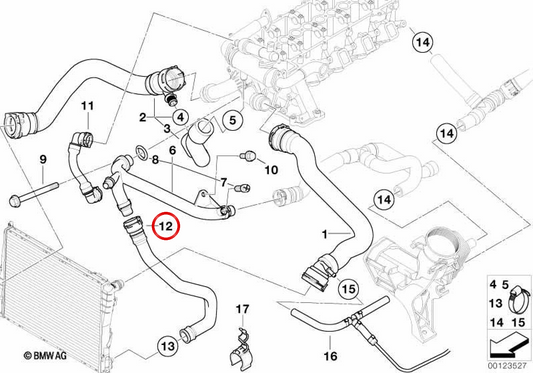 Manguera de agua OEM 11537785149 para BMW E39. Original BMW.