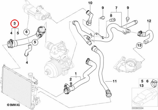 Water hose OEM 11537787174 for BMW 3' E46 330d, 330xd. Genuine BMW.