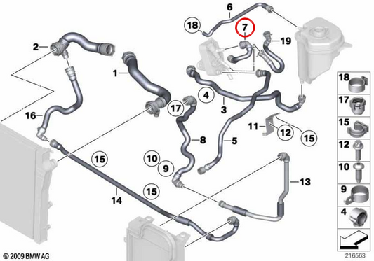 Manguera de refrigerante OEM 11537800104 para BMW F07, F10, F11, F01, F02, E70, E71. Original BMW.