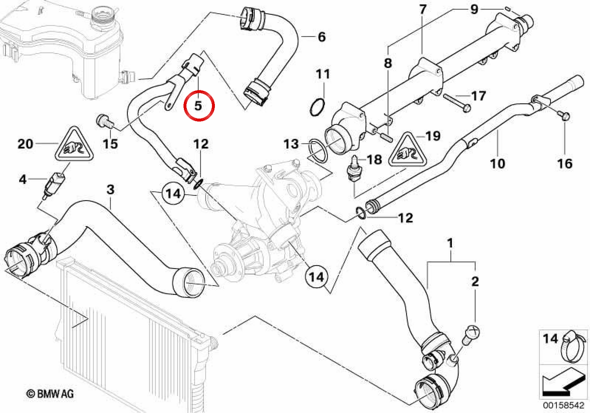 Tubo di raffreddamento OEM 11537830711 per BMW Serie 3 E46 M3 (motore S54) 2000-2003. BMW originale.