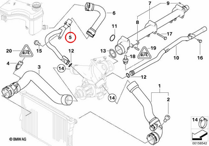 Tubo di raffreddamento OEM 11537830711 per BMW Serie 3 E46 M3 (motore S54) 2000-2003. BMW originale.