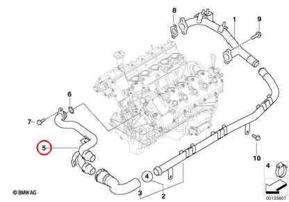 OEM Return Tube 11537834115 per BMW E60, E61, E63, E64. BMW originale.
