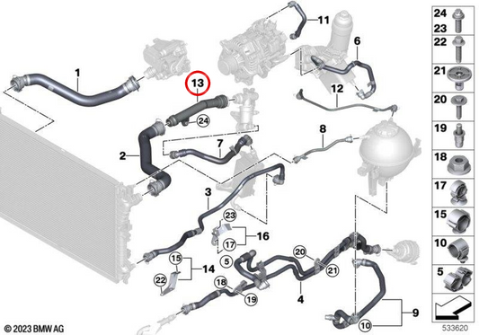 Tubo de alimentação de fluido de resfriamento OEM 11538474374 para BMW G60, G61, X3 G45. BMW original.