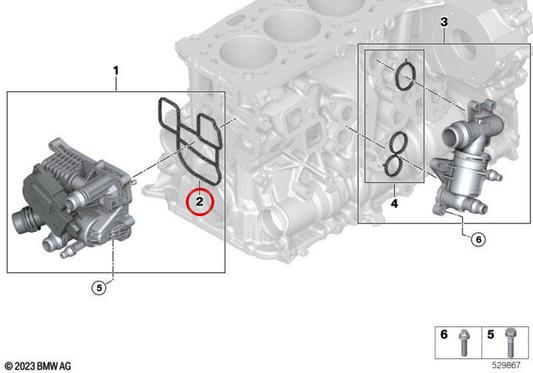 Junta de perfil de bomba de água OEM 11538490614 para BMW G60, G61, G45. BMW genuíno.