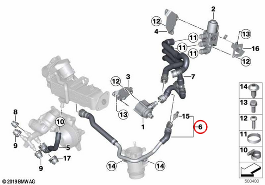 Mangueira de refrigeração OEM 11538573157 para BMW F07, F10, F11, F01, F02, F25, F26, F15 e F16. BMW genuíno.