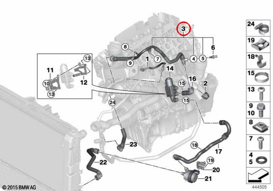 Tubería válvula de cambio enfriador EGR OEM 11538573715 para BMW F20, F21, F22, F23, F30, F31, F34, F32, F33, F36, F10, F11, G30, G31, G11, G12, F25, F26, F15. Original BMW.
