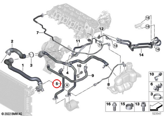 Connettore del tubo flessibile OEM 11538580491 per BMW F40, F44, F45, F46, F48, F39, F55, F56, F57, F54, F60. BMW originale.