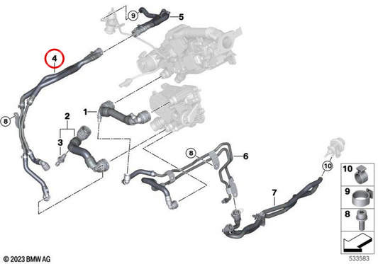 Coolant Pipe OEM 11539886426 for BMW 5 Series G60, G61, and more. Genuine BMW.