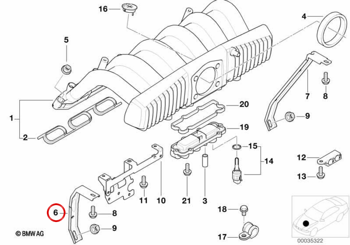 OEM 11611407066 front admission pipe support for BMW E36, E39, E38, Z3. Original BMW.