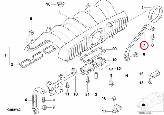 OEM 11611703783 Prise en charge arrière d'admission pour BMW E36. BMW d'origine.