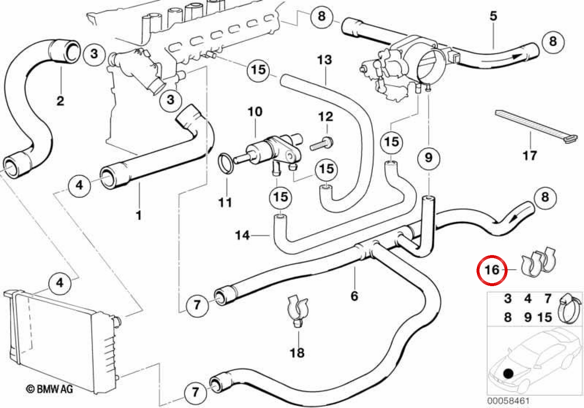 OEM hose support 11611735148 for BMW E34. Original BMW.