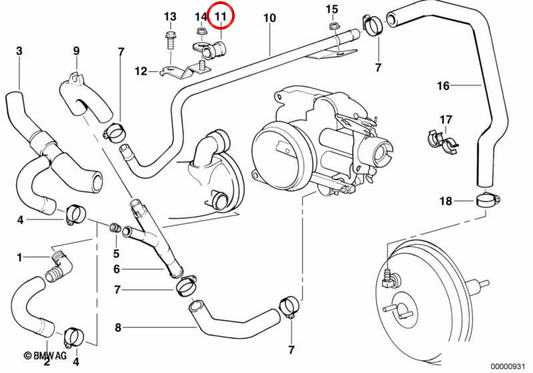 Pince de tube OEM 11611741396 pour BMW E39, E38. BMW d'origine.