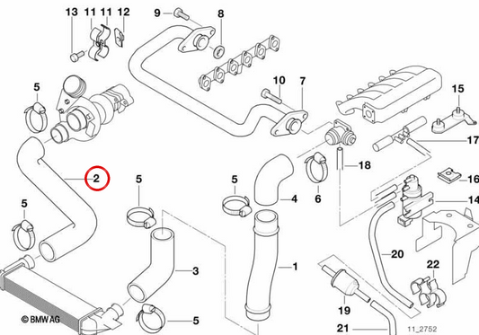 OEM Turbo Pressure Hose 11612245369 for BMW E36 325TDS and BMW E34 525TDS. Compatible with M51 diesel engines. Original BMW.
