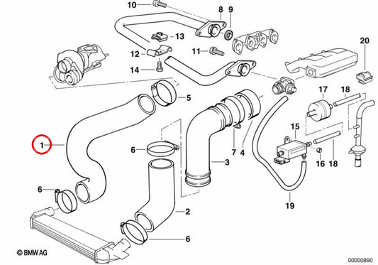 Tubo di pressione per BMW E36 (OEM 11612245859). BMW originale