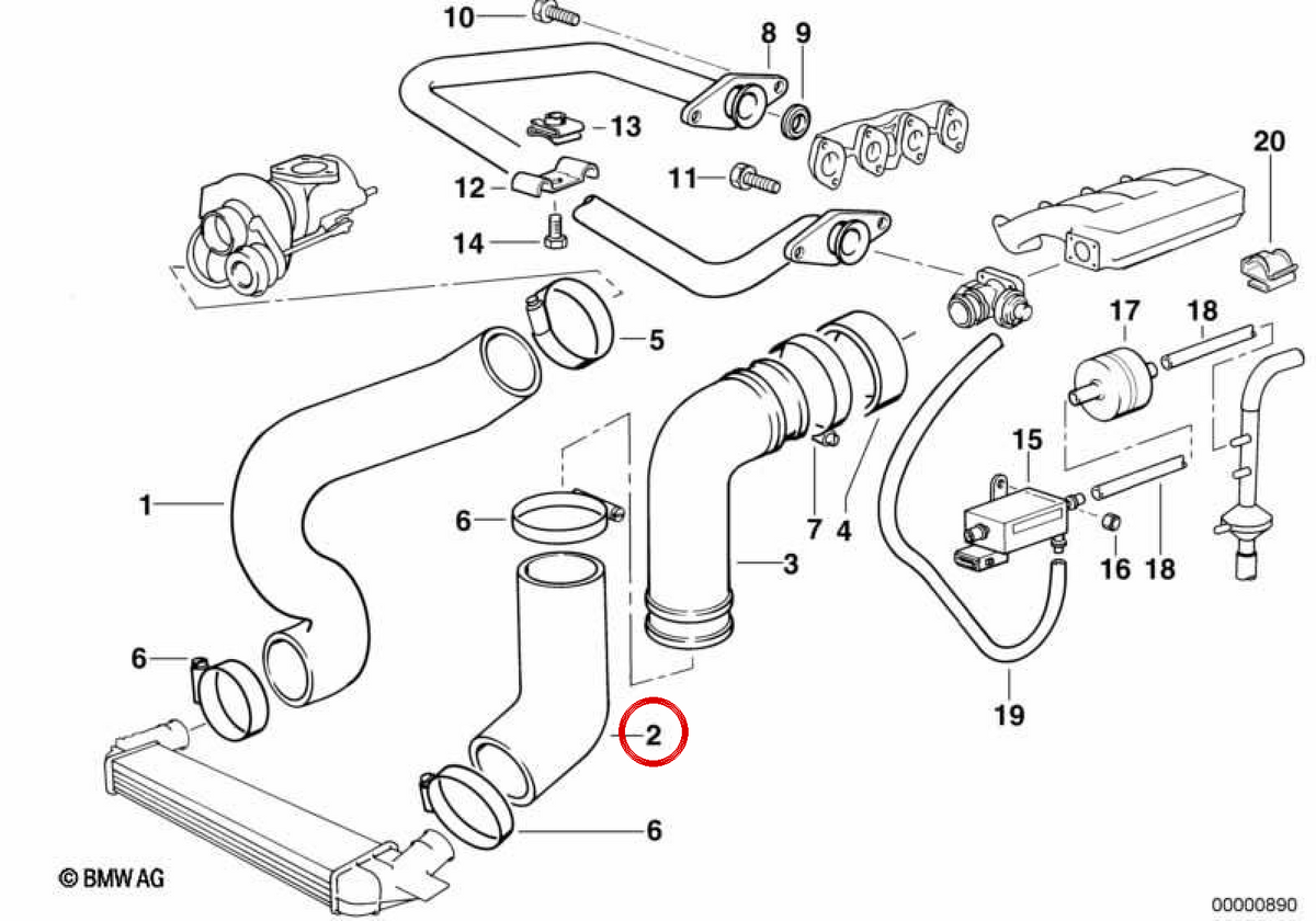 TURBO PRESSIONE MANGITO 11612245875 per BMW E36. BMW originale.