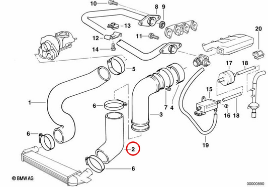 Turbo Druck Manguito 11612245875 für BMW E36. Original BMW.