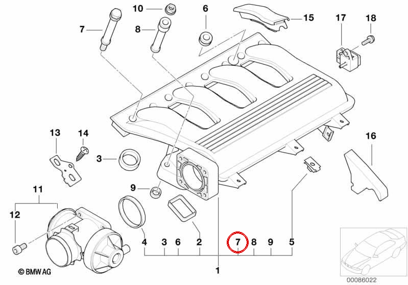 Élément de fixation pour BMW Series 1 E87, série 3 E46, E90, E91, E92, E93, série 5 E39, E60, E61, série 6 E63n, E64n, série 7 E38, E65, E66, X3 E83, X5 E53, E70, X6 E71 (OEM 11612246948). BMW d'origine