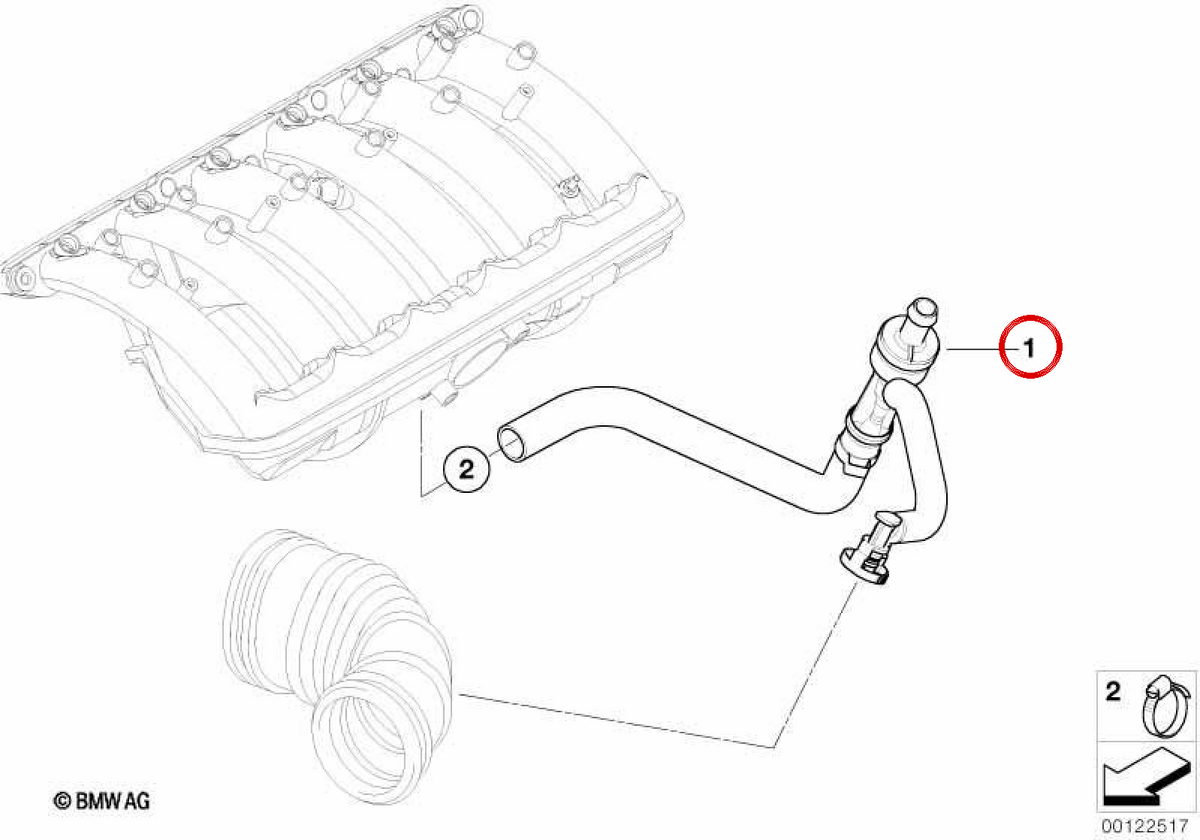 Pompa a vuoto con tubi OEM 11617521860 per BMW E60, E61, E65, E66. BMW originale.