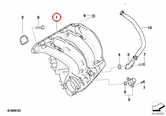 Tubo di ammissione OEM 11617522938 per BMW E87, E90, E91. BMW originale.
