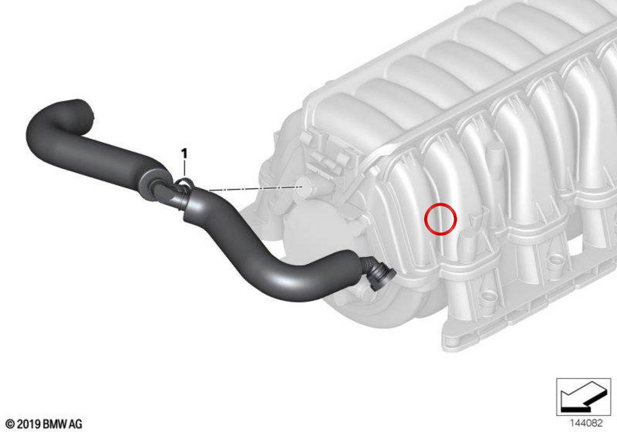 Tubo de ventilación OEM 11617540610 para BMW E60, E61, E63, E64, E65, E66, E70. Original BMW.