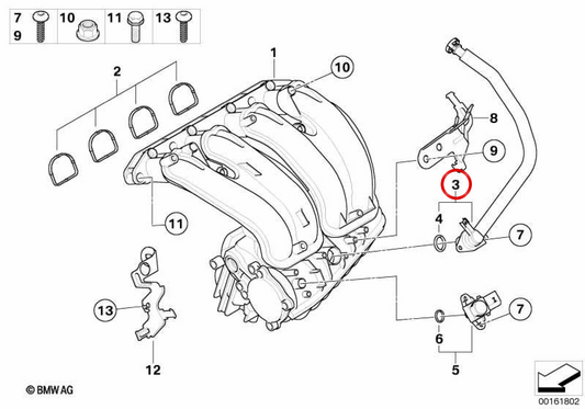 Tubo di ventilazione OEM 11617560231 per BMW E81, E82, E87, E88, E90, E91, E92, E93. BMW originale.