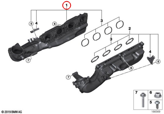 Coletor de admissão OEM 11617589408 para BMW E70, E71. BMW genuíno.