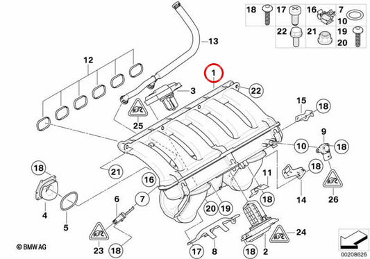 OEM -Zulassungsrohr 11617593004 für BMW E90, E91, E92, E93, E60, E61, F10, F11, E63, E64. Original BMW.