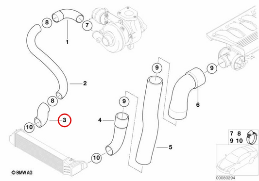 OEM Turbo Admission Management 11617785248 pour BMW E39 525d, 530d. BMW d'origine.