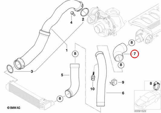OEM pressure pipe 11617799393 for BMW 320d E46 (06/1998 - 07/2005) M47 engine. Genuine BMW.