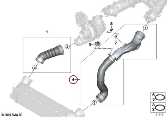 Tubo di ammissione intercooler OEM 11617800344 per BMW E93. BMW originale.