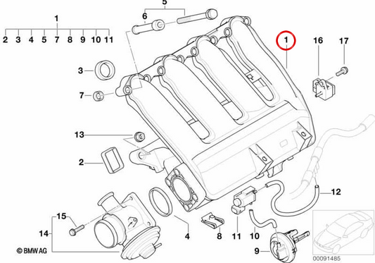 Eintrittskanal mit OEM 11617800579 Schmetterlingsventil für BMW E90, E91, E83. Original BMW.