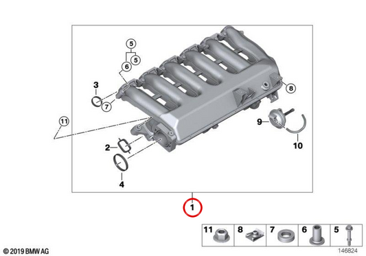 Collezionista di ammissione con valvola a farfalla OEM 11617800584 per BMW E65, E66, E70, E71. BMW originale.