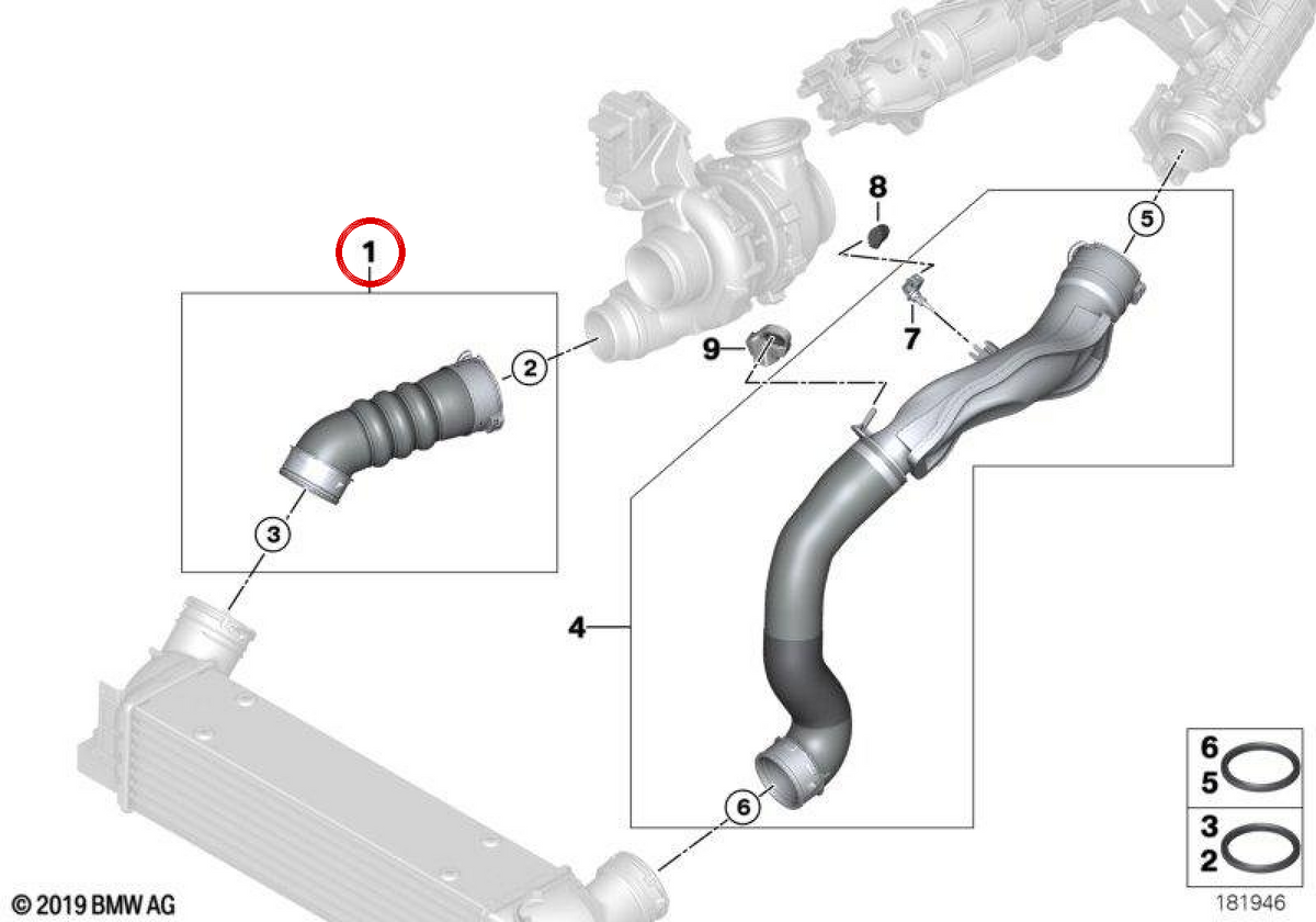 Condotta d'aria intercooler OEM 11617807985 per BMW E70, E71. BMW originale.