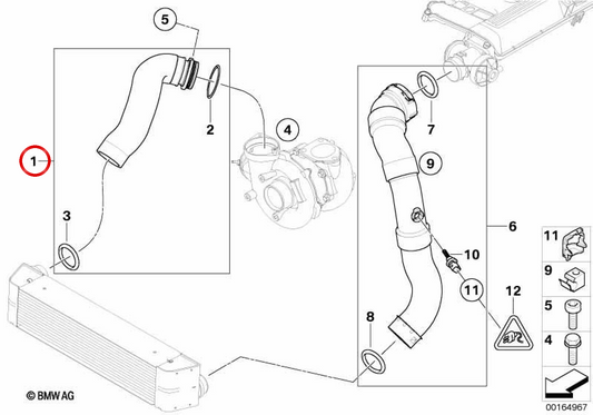 Tubo di ammissione dell'aria OEM 11617808416 per BMW E60, E61. BMW originale.